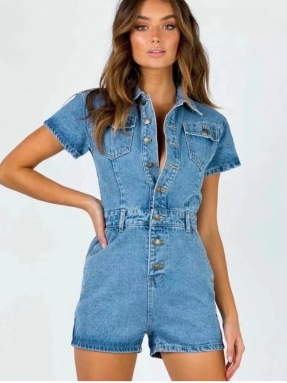 Lioness U Know What’s Up Denim Romper Shorts XS